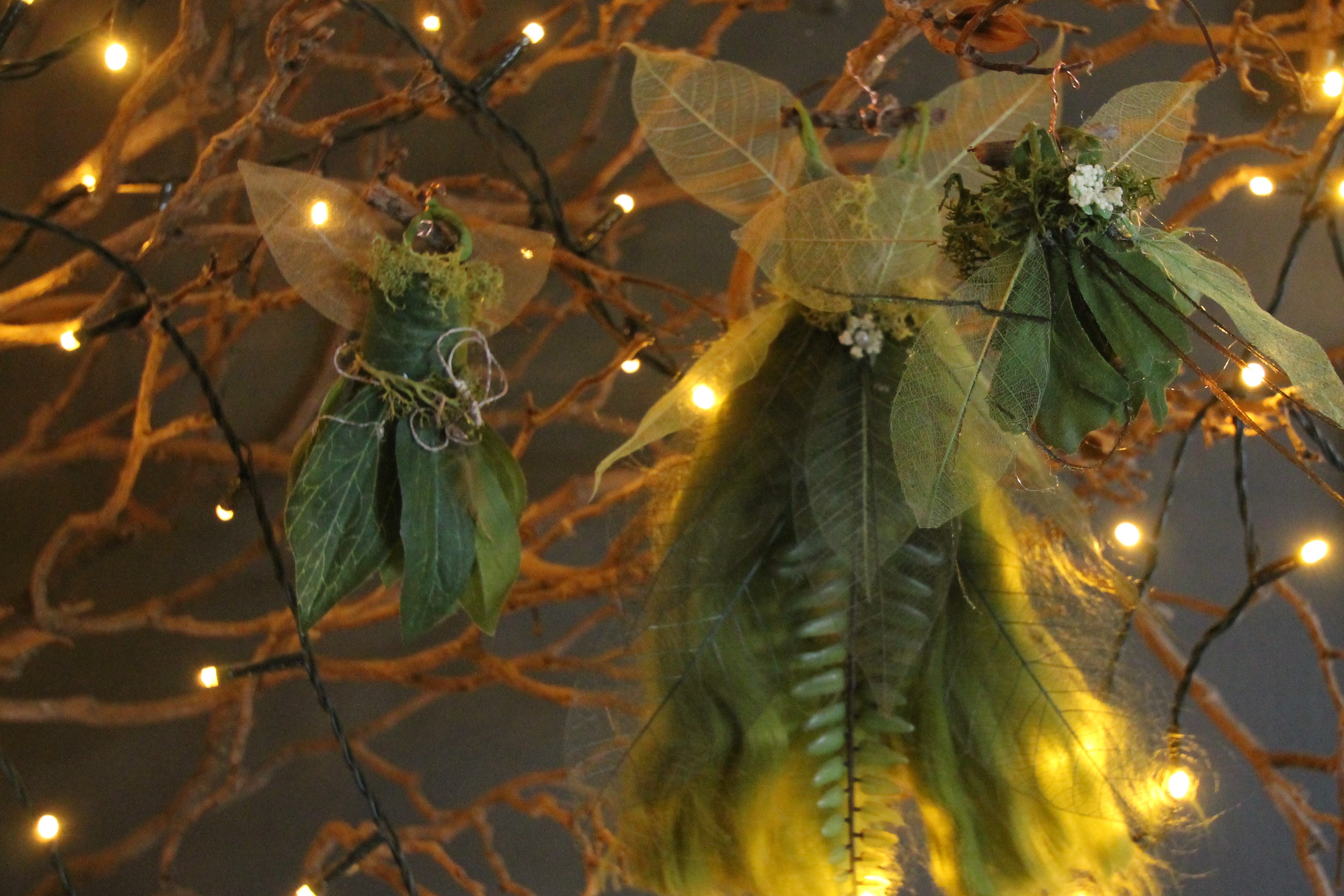 Three fairy dresses made from leaves